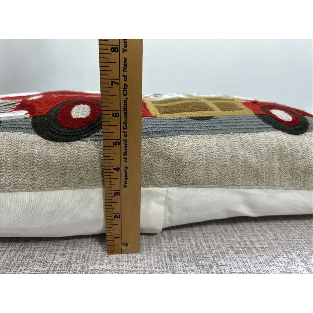 Pottery Barn WOODY CAR Crewel Embroidered Pillow Cover with Down Pillow Insert